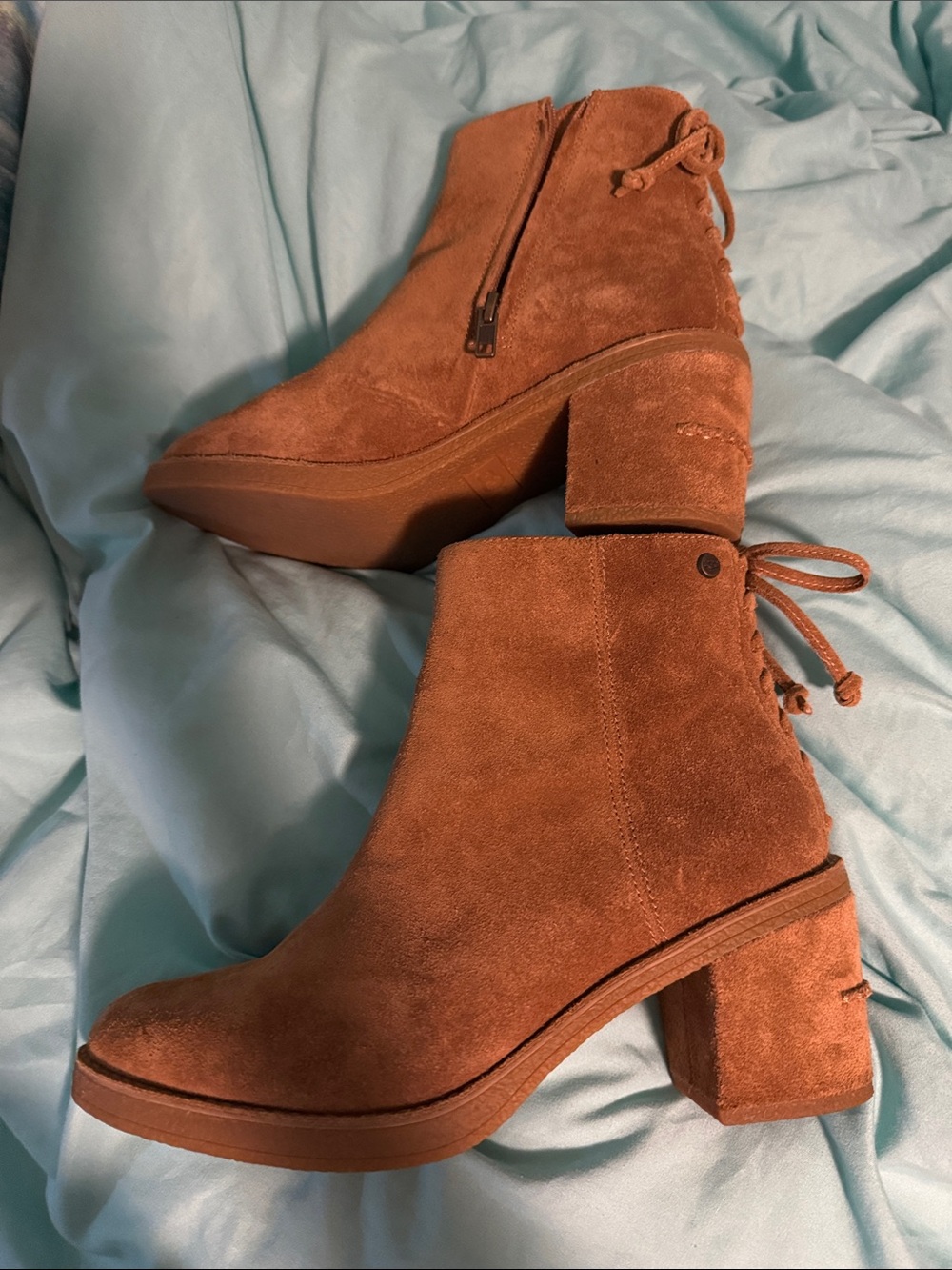 UGG Chestnut Suede Platform Block-Heel Ankle Boots